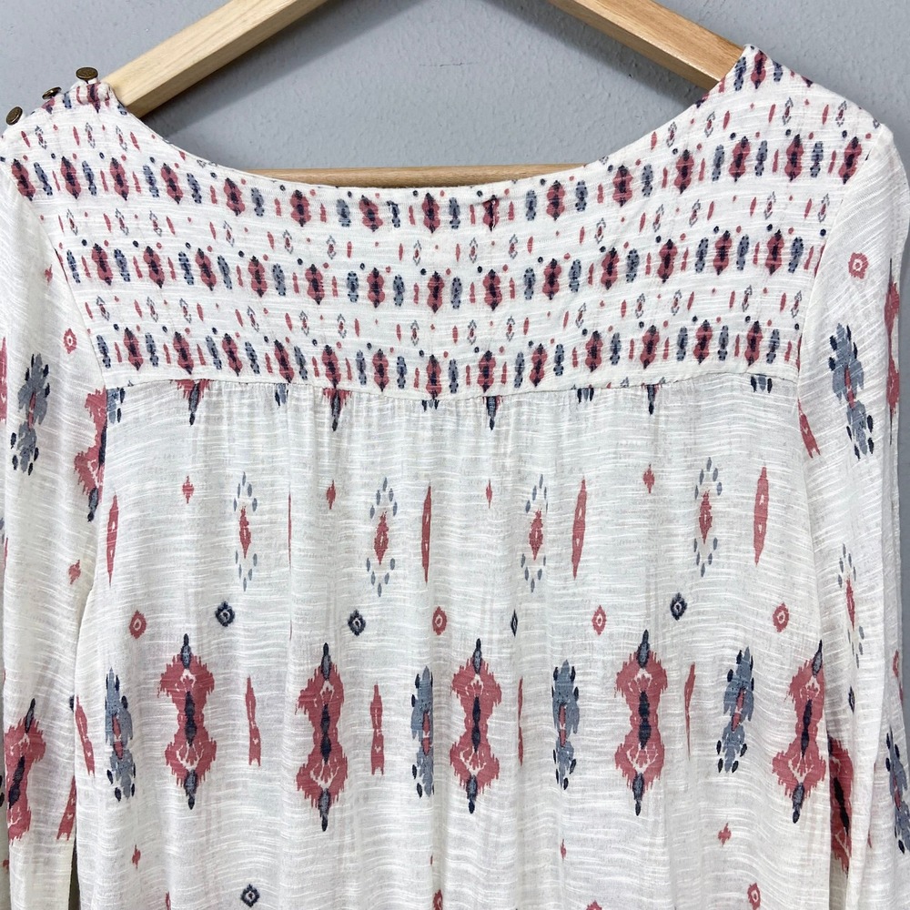 Lucky Brand Knit Peasant Top Sz S Button Shoulder Ivory Cream Boho Southwestern - Picture 14 of 14